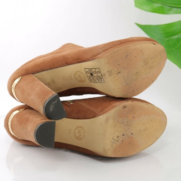 Michael Kors Womens Haven Boot Size 8 Camel Tan Suede Block Heel Platform Bootie - Picture 9 of 12